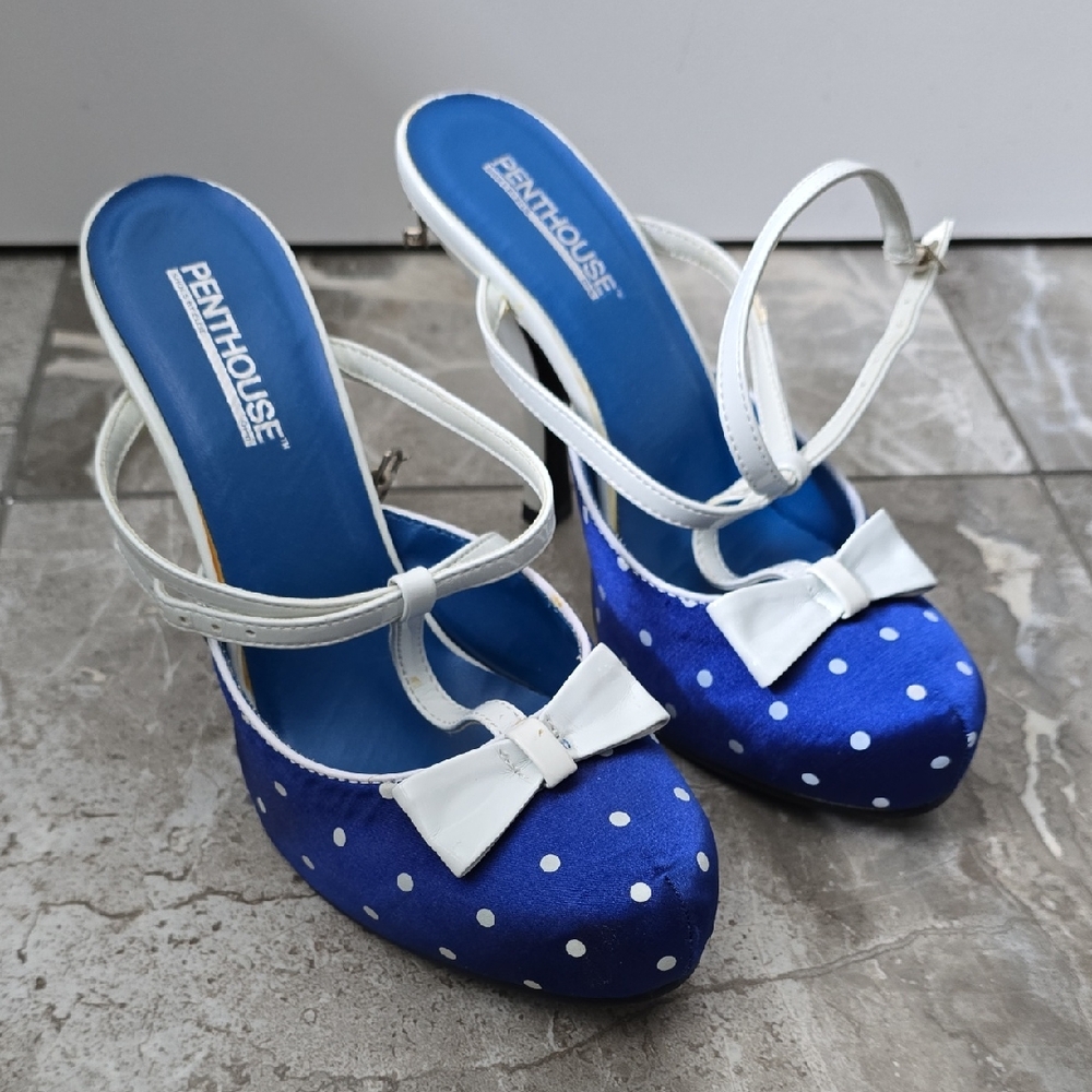 Blue Polka Dot Heels with White Bow